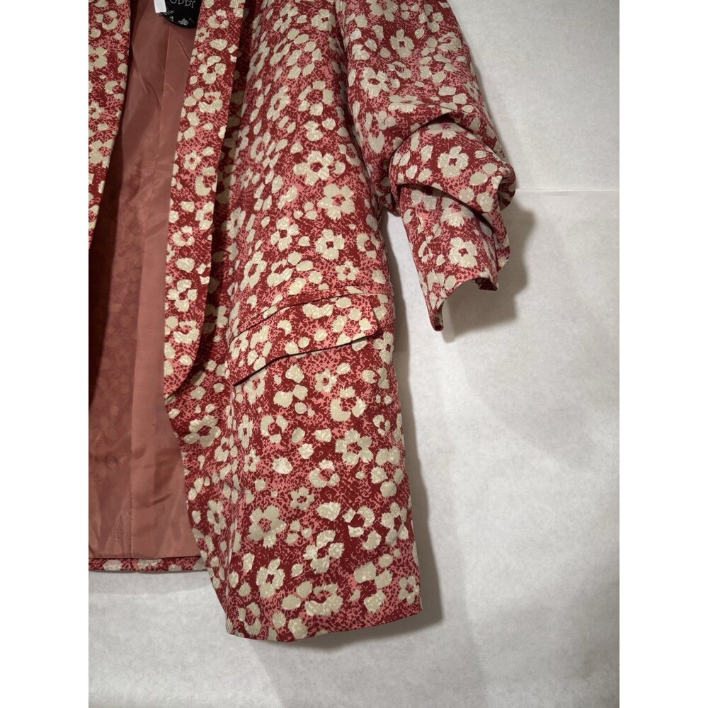 ODDI Floral Open Front Blazer Jacket Red White Pink Ruched 3/4 Sleeve Sz Small - Picture 4 of 11